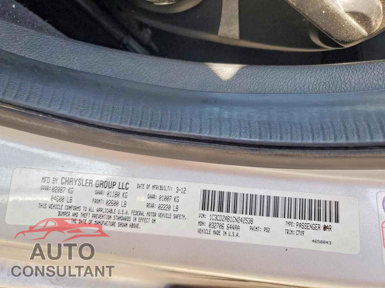 DODGE AVENGER 2012 - 1C3CDZAB1CN242538