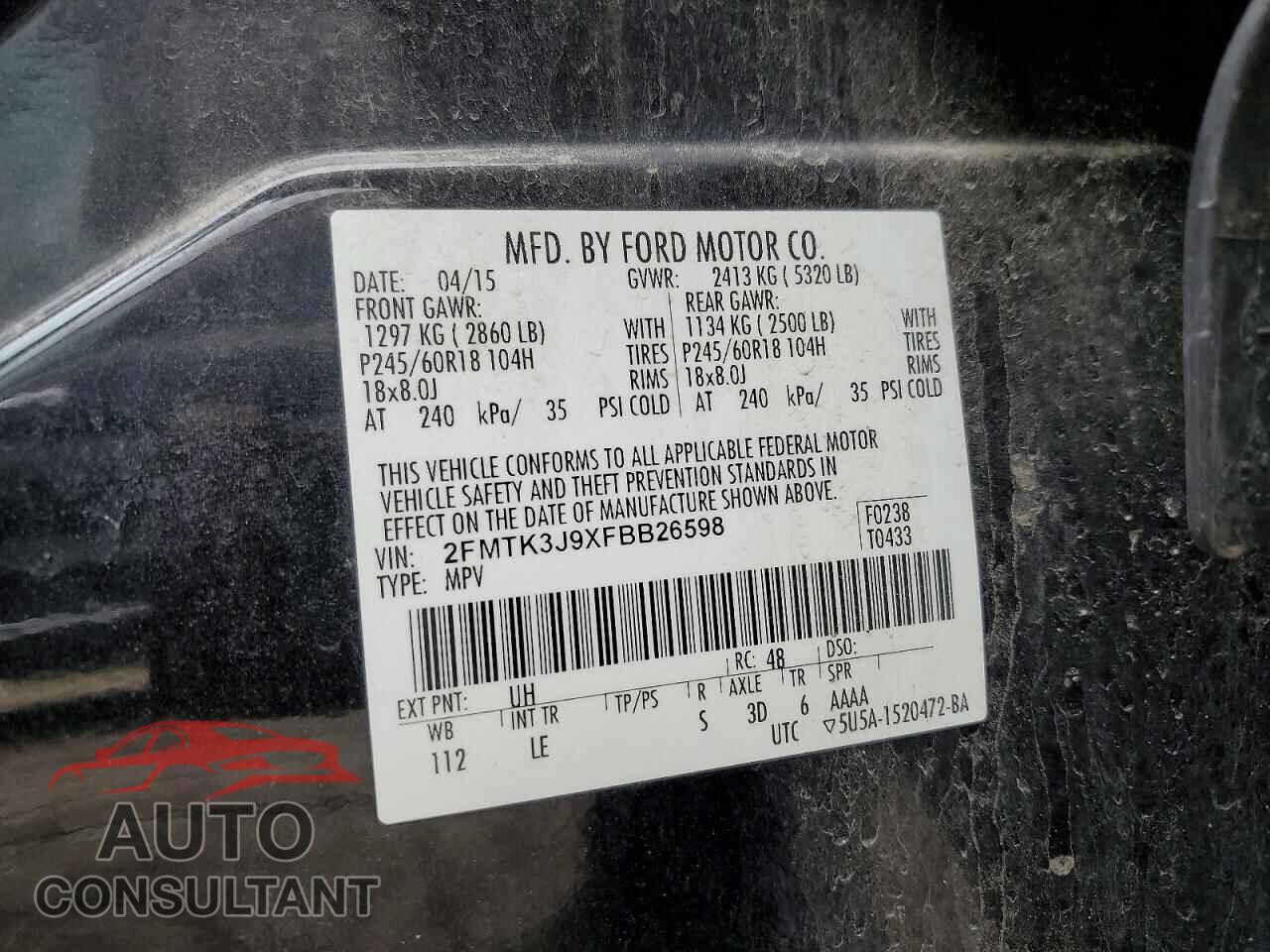 FORD EDGE 2015 - 2FMTK3J9XFBB26598