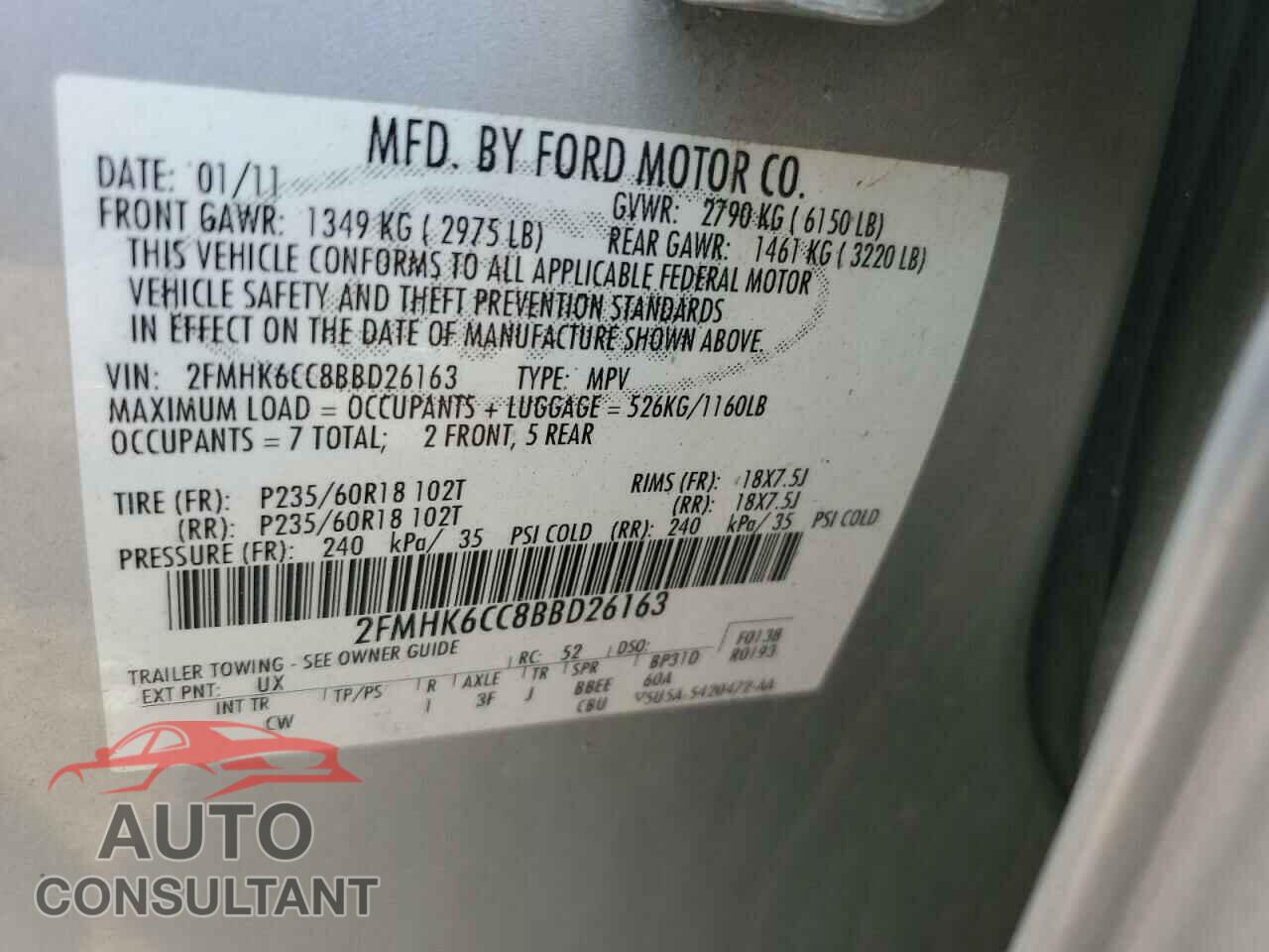FORD FLEX 2011 - 2FMHK6CC8BBD26163