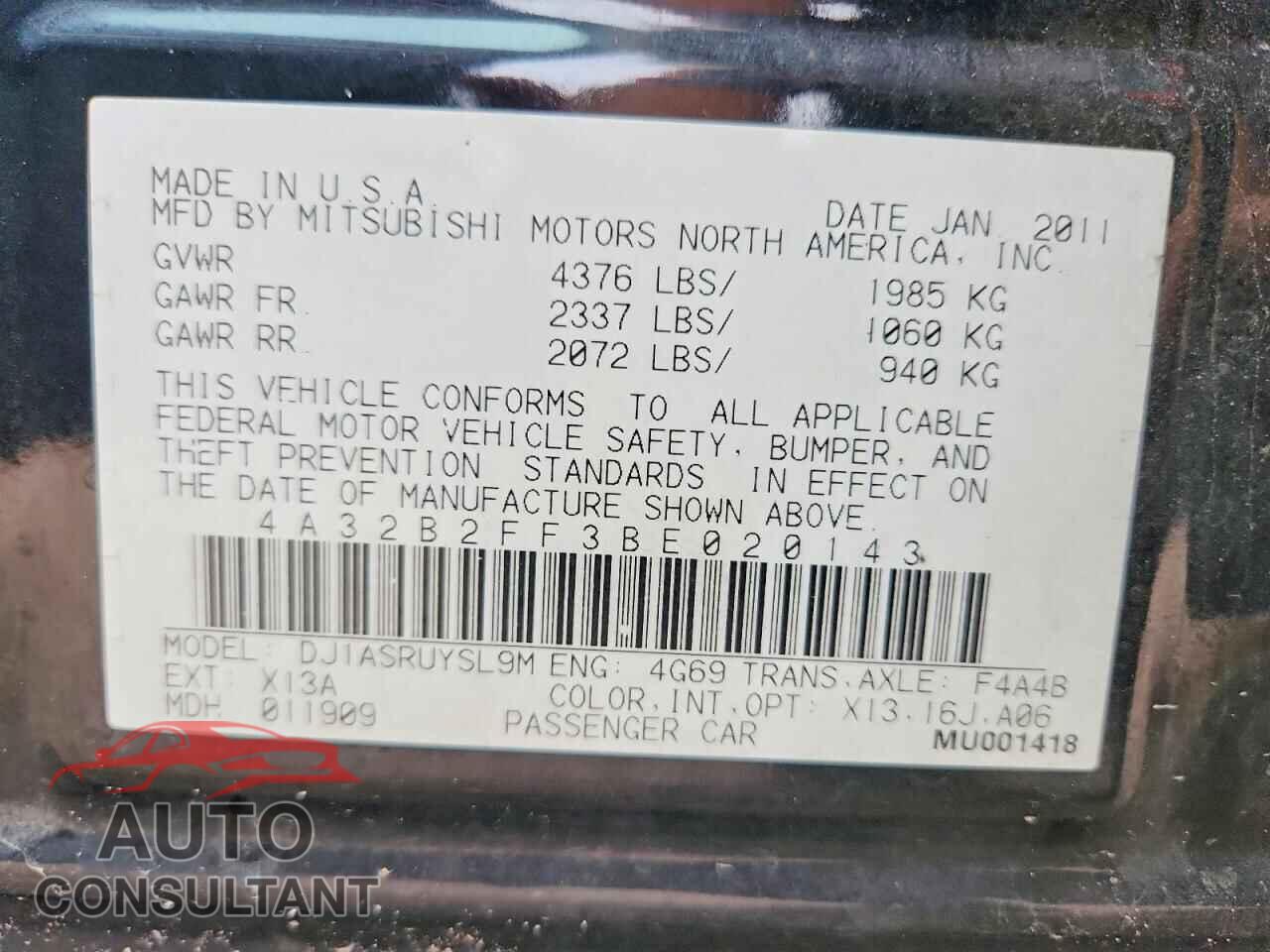 MITSUBISHI GALANT 2011 - 4A32B2FF3BE020143