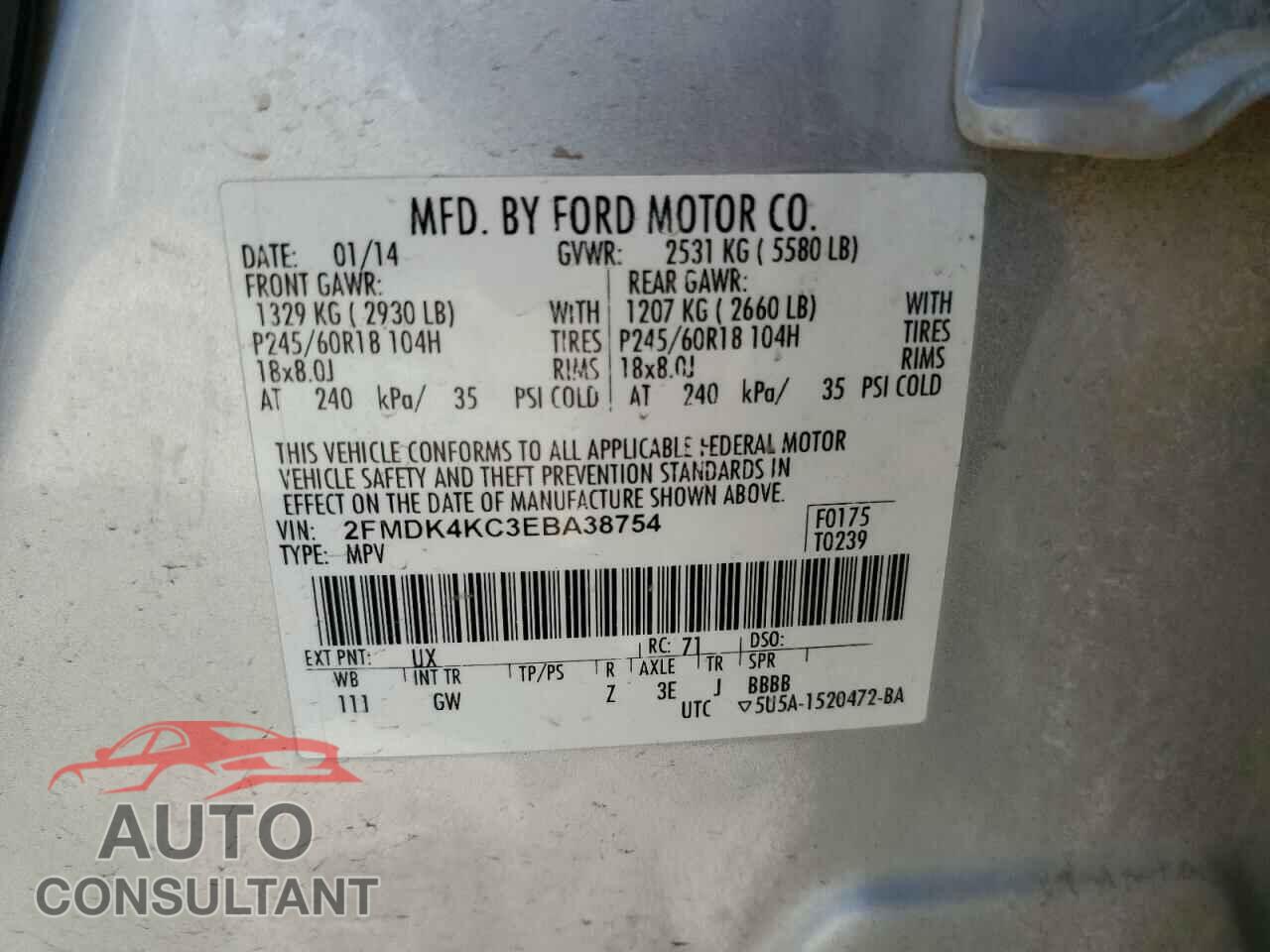 FORD EDGE 2014 - 2FMDK4KC3EBA38754