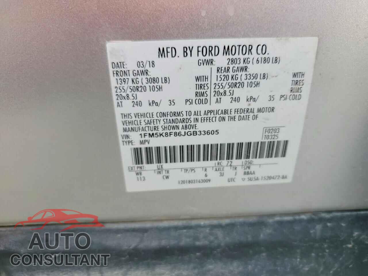 FORD EXPLORER 2018 - 1FM5K8F86JGB33605