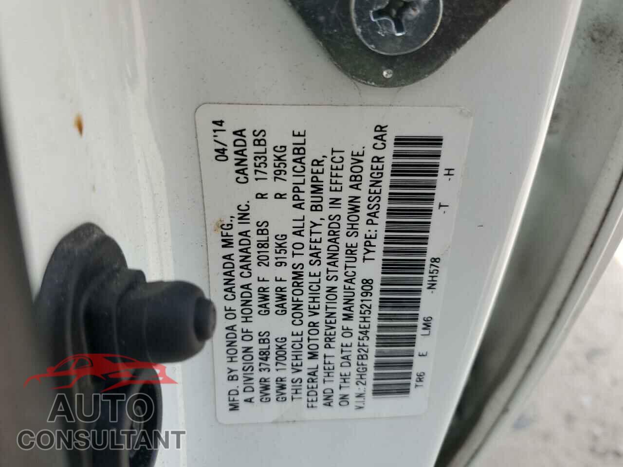 HONDA CIVIC 2014 - 2HGFB2F54EH521908