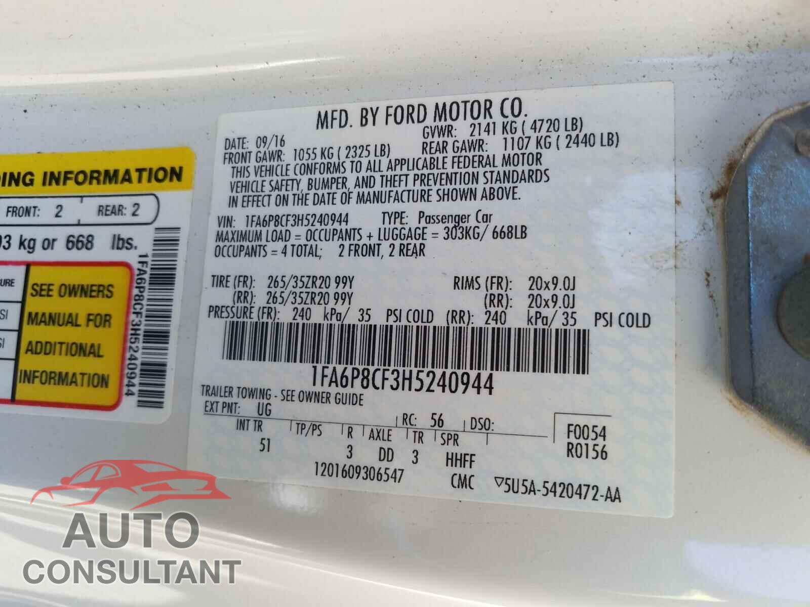 FORD MUSTANG 2017 - 1FA6P8CF3H5240944