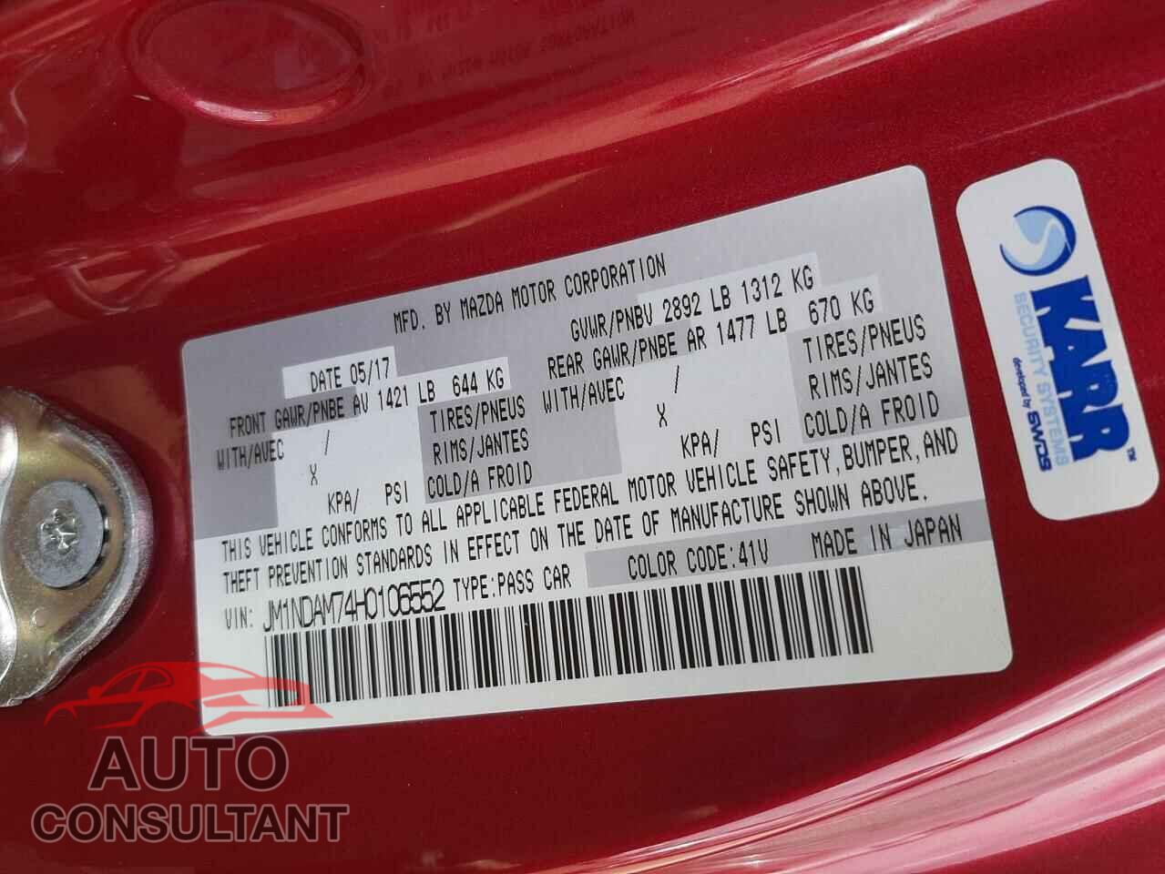 MAZDA MX5 2017 - JM1NDAM74H0106552