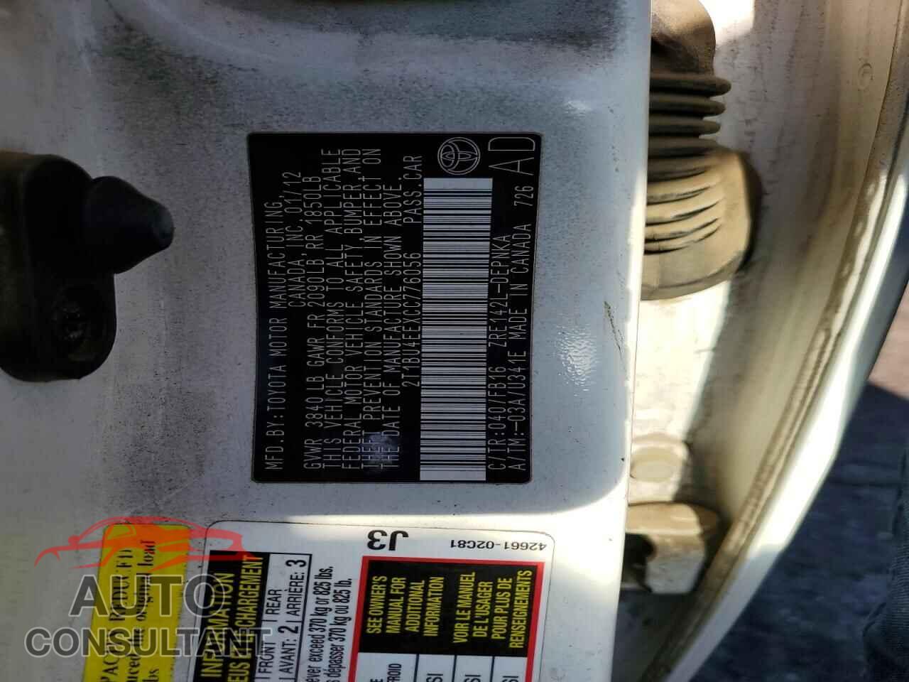 TOYOTA COROLLA 2012 - 2T1BU4EEXCC776056