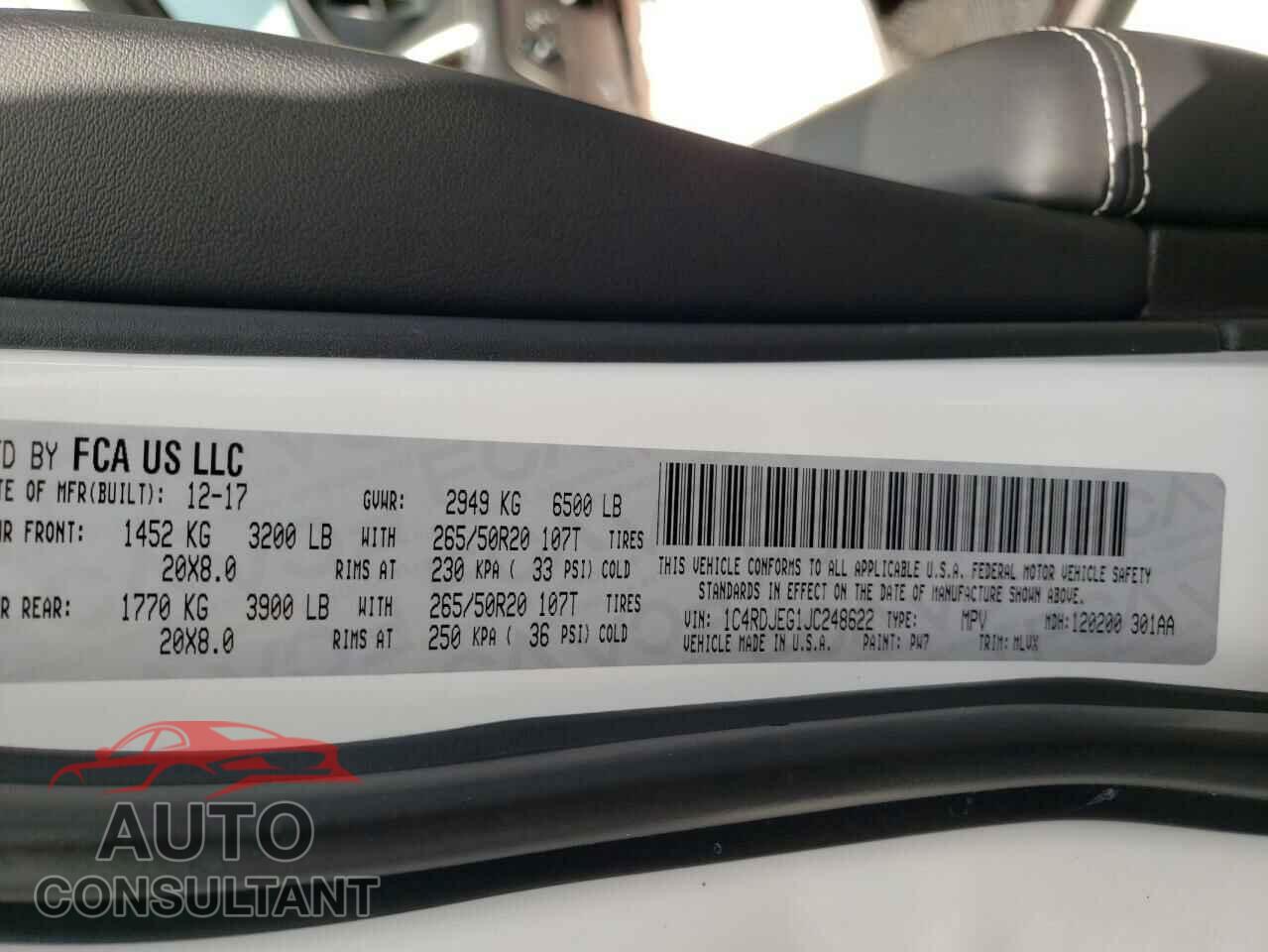 DODGE DURANGO 2018 - 1C4RDJEG1JC248622
