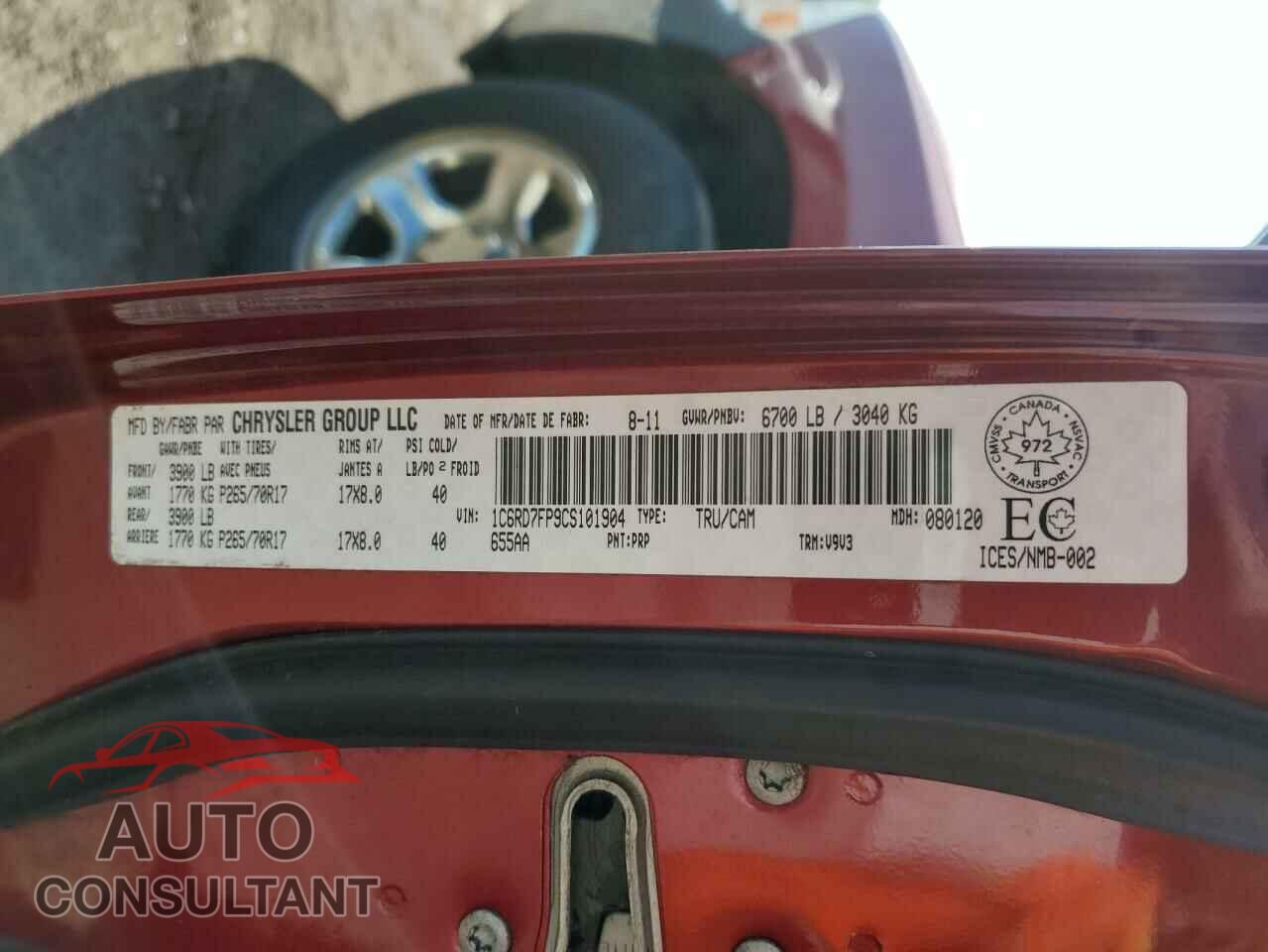 DODGE RAM 1500 2012 - 1C6RD7FP9CS101904