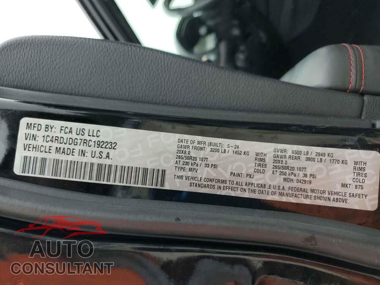 DODGE DURANGO 2024 - 1C4RDJDG7RC192232