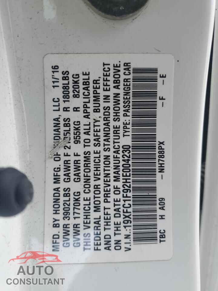 HONDA CIVIC 2017 - 19XFC1F92HE004230
