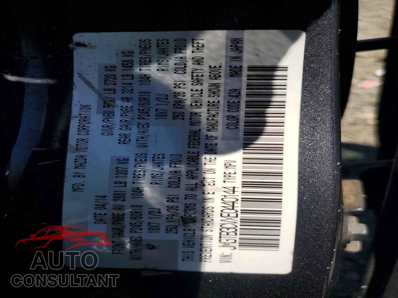 MAZDA CX-9 2014 - JM3TB3CVXE0440144