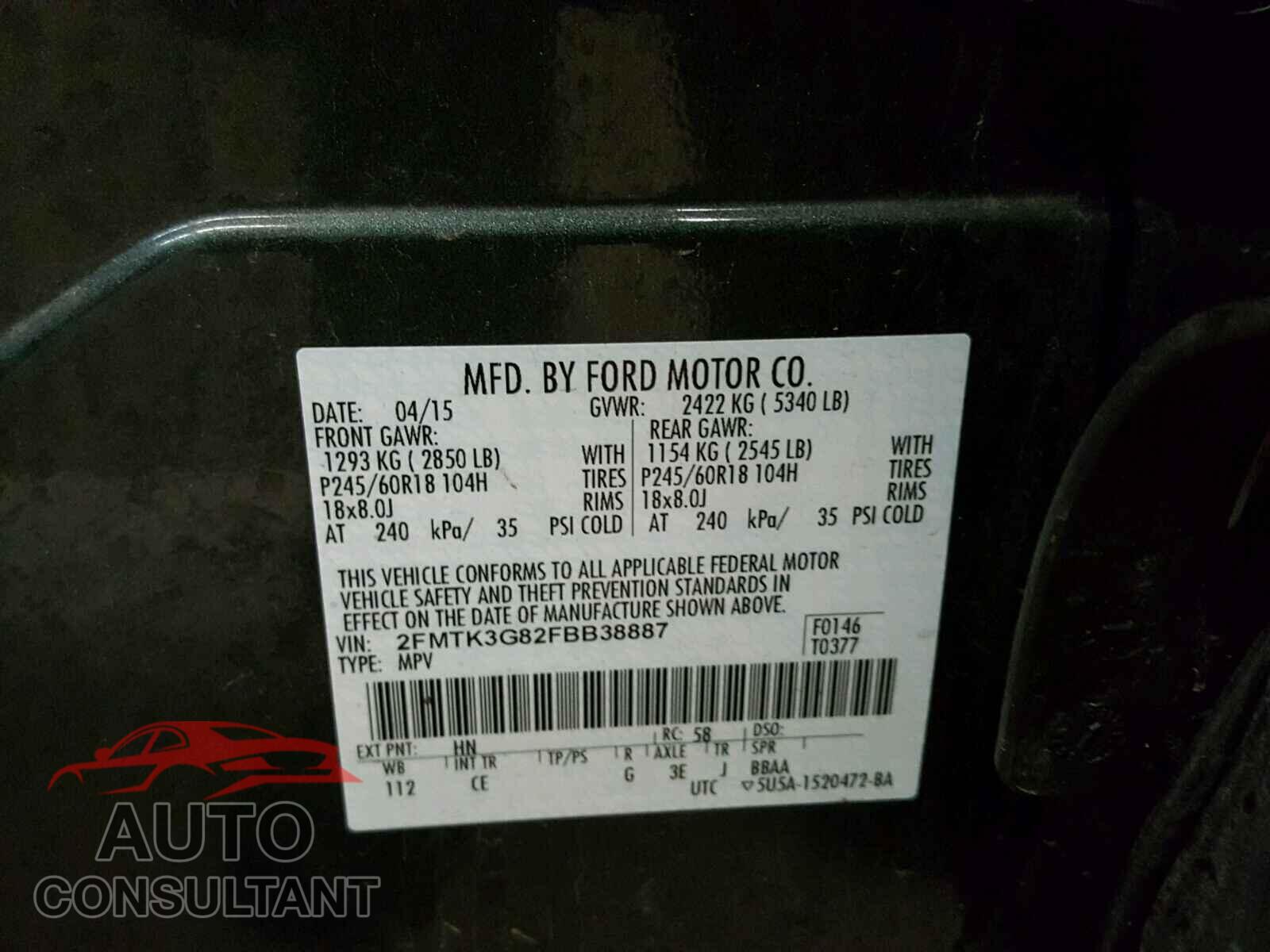 FORD EDGE SE 2015 - 2FMTK3G82FBB38887