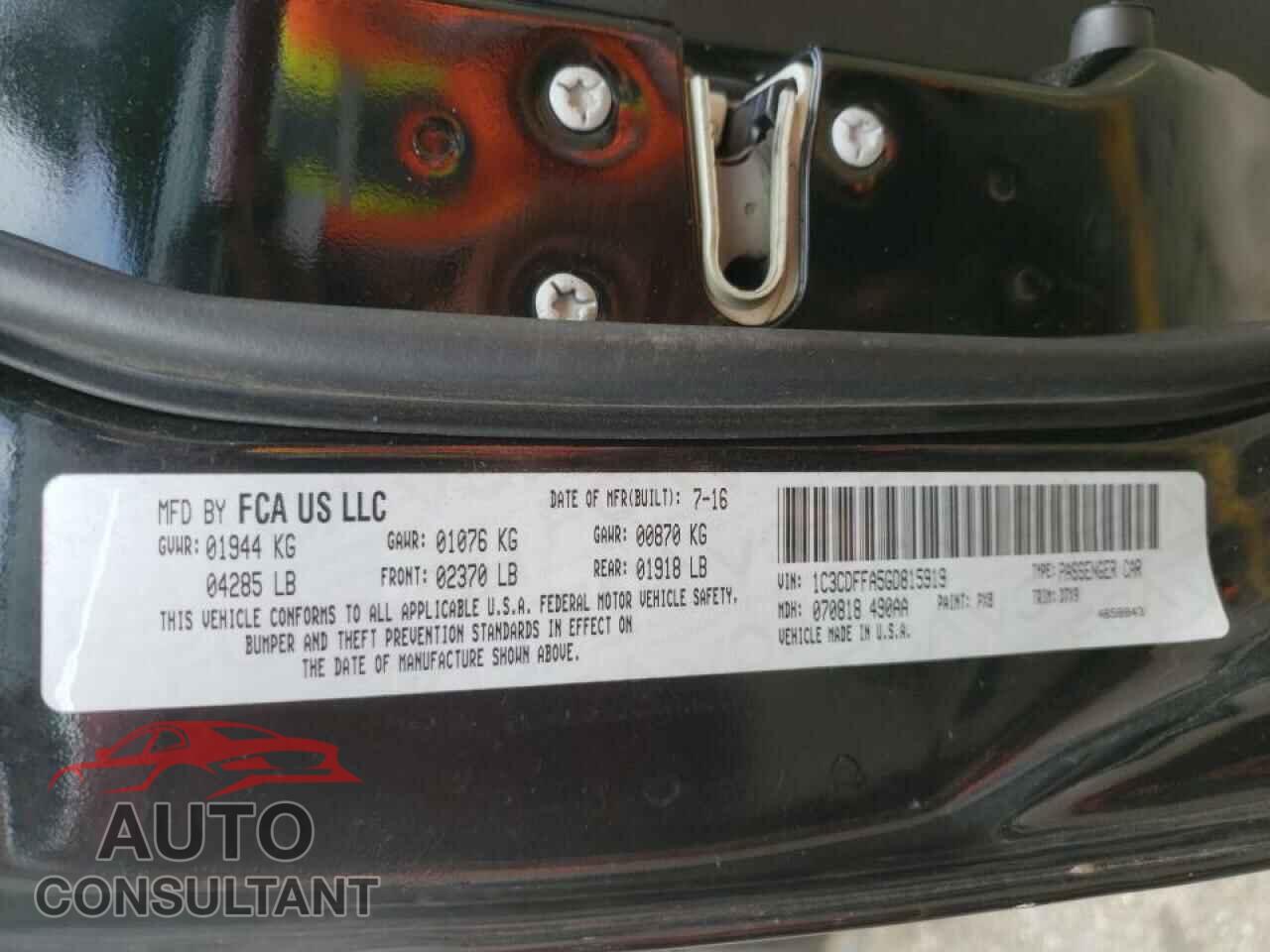 DODGE DART 2016 - 1C3CDFFA5GD815919