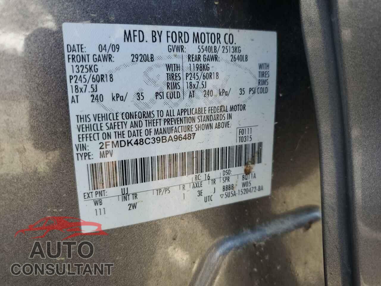 FORD EDGE 2009 - 2FMDK48C39BA96487
