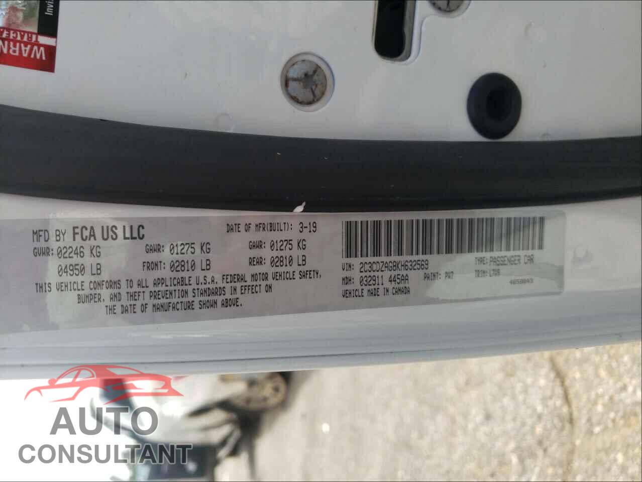 DODGE CHALLENGER 2019 - 2C3CDZAG8KH632569