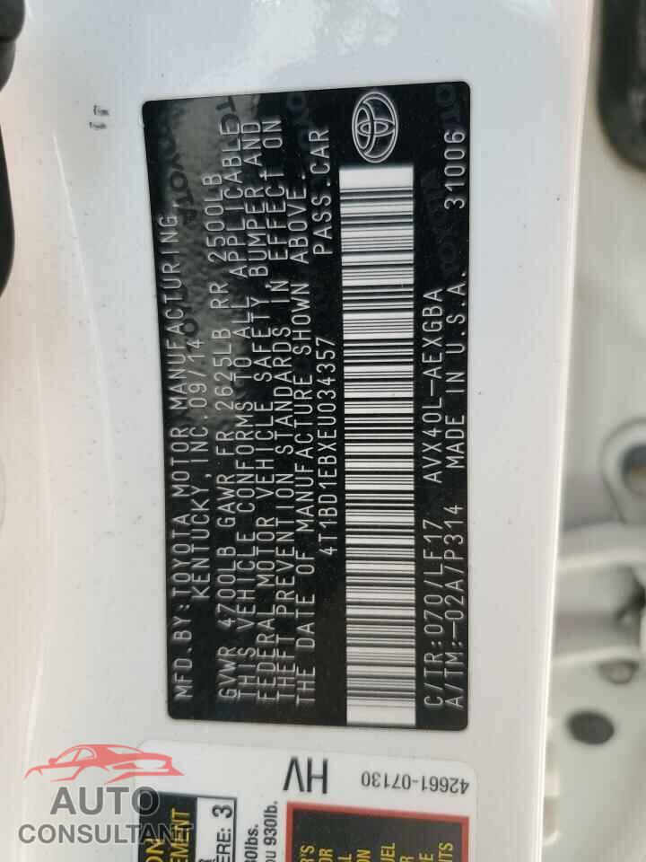 TOYOTA AVALON 2014 - 4T1BD1EBXEU034357