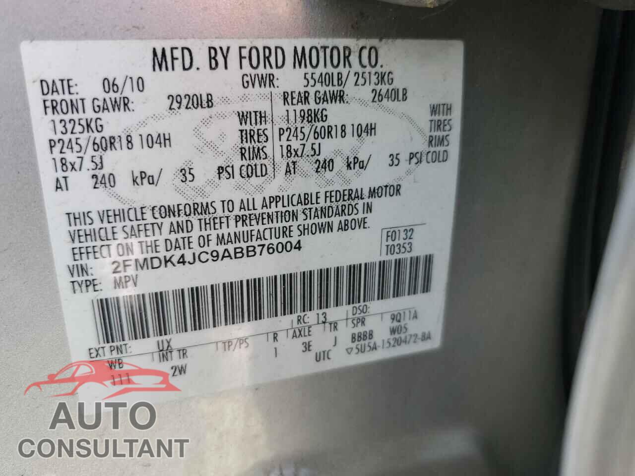 FORD EDGE 2010 - 2FMDK4JC9ABB76004