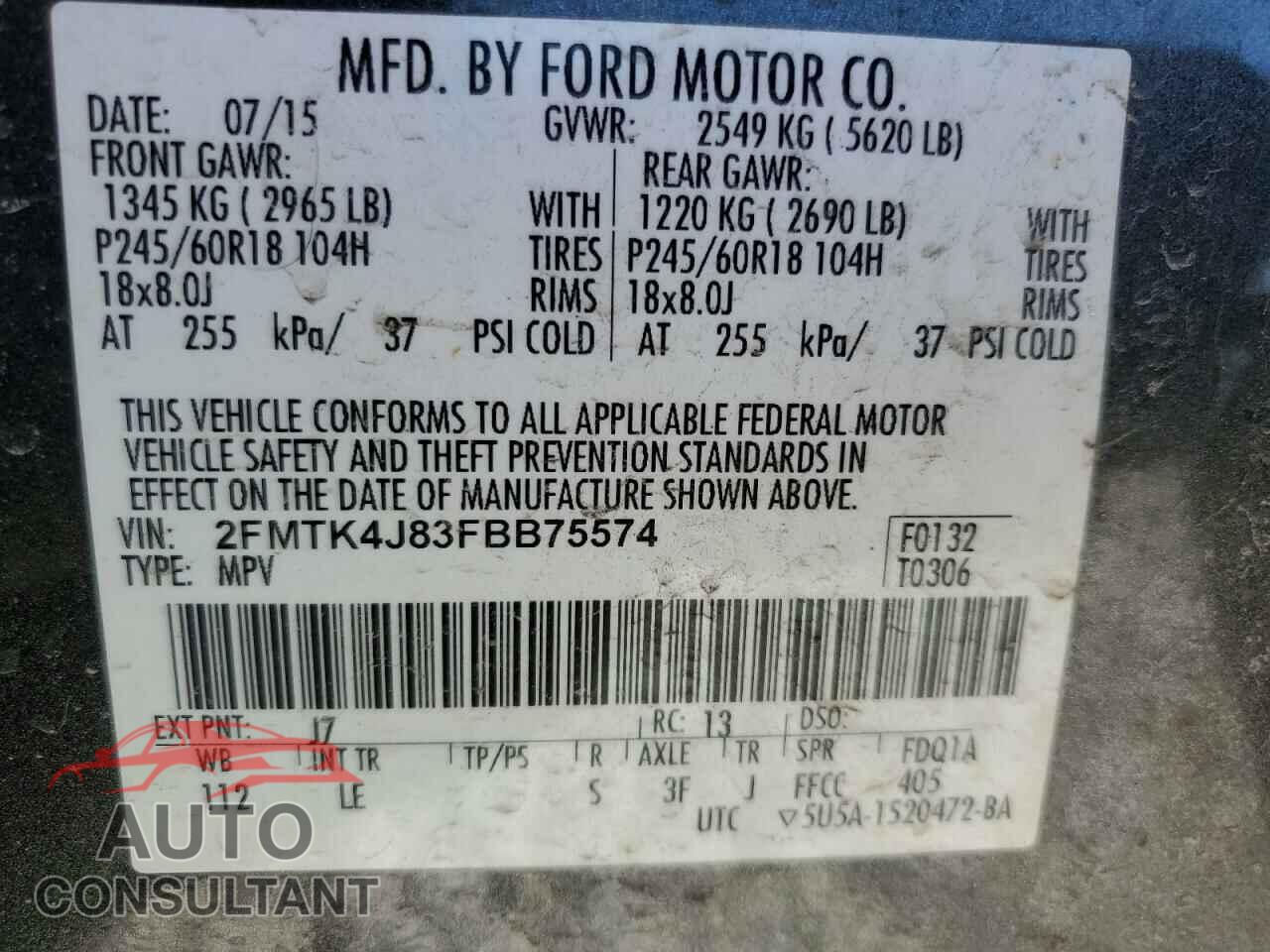 FORD EDGE 2015 - 2FMTK4J83FBB75574