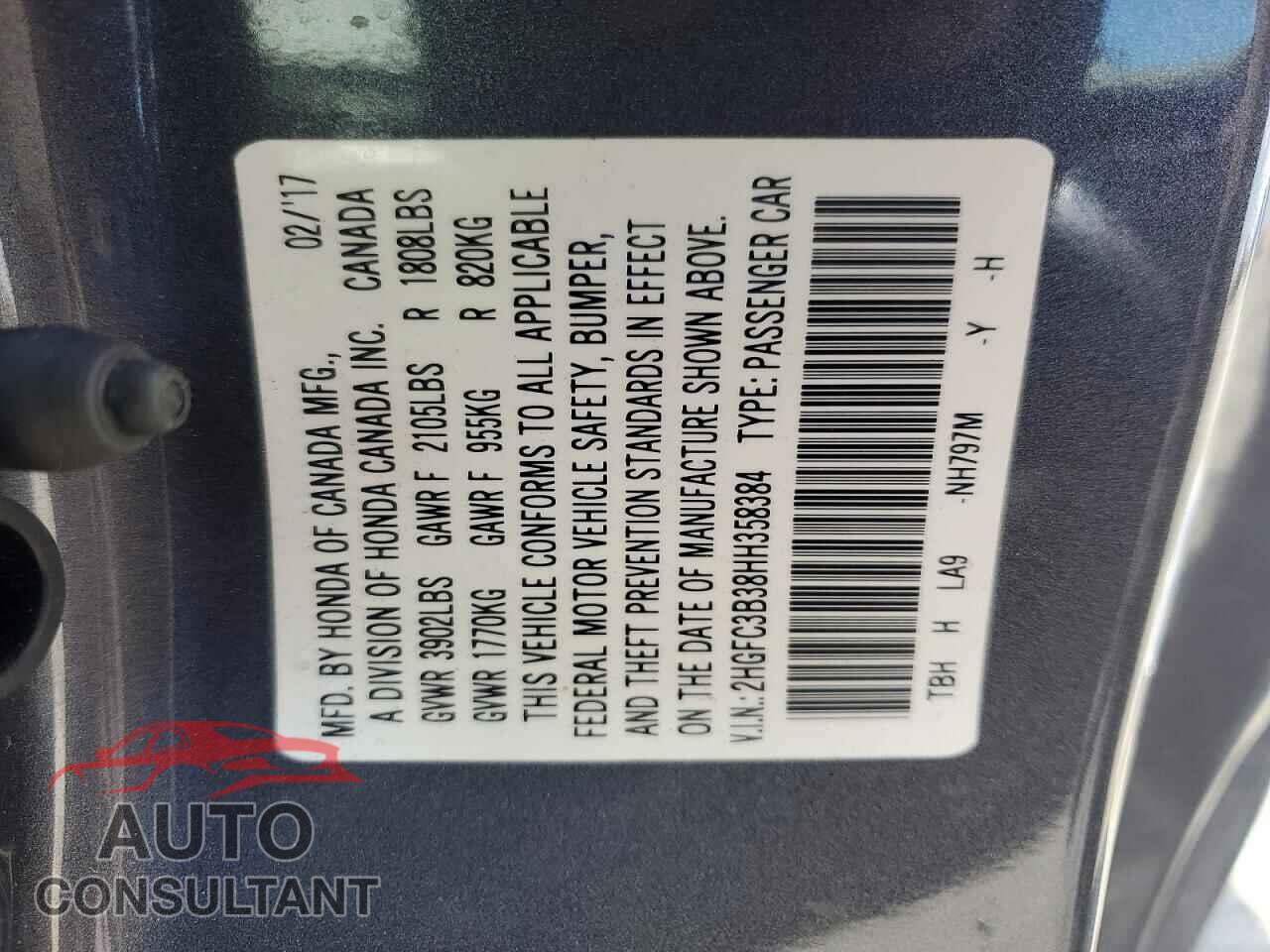 HONDA CIVIC 2017 - 2HGFC3B38HH358384