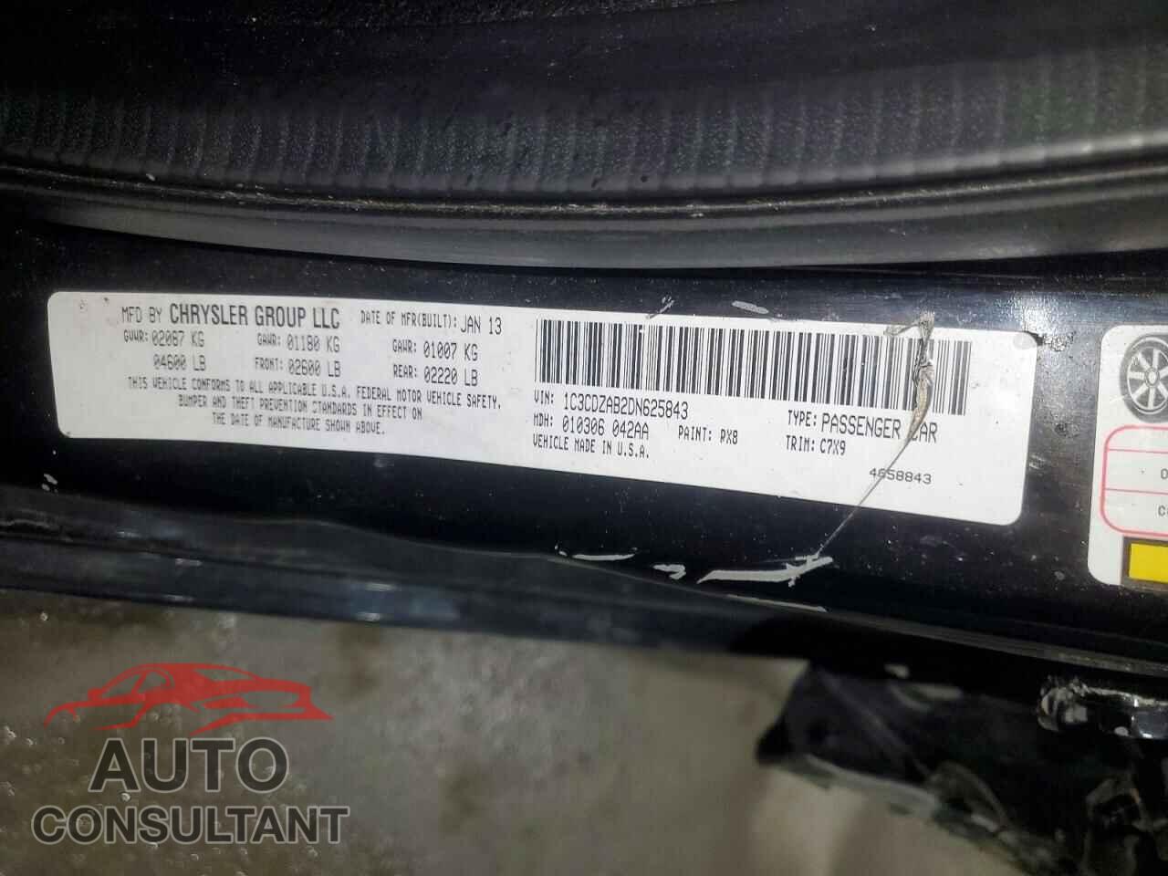 DODGE AVENGER 2013 - 1C3CDZAB2DN625843