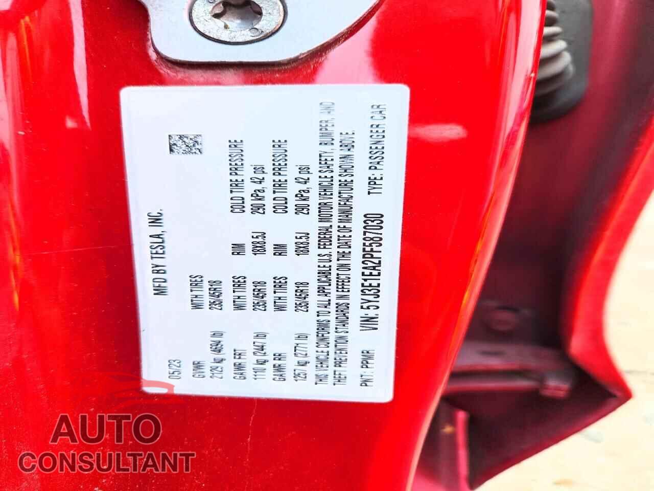 TESLA MODEL 3 2023 - 5YJ3E1EA2PF587030