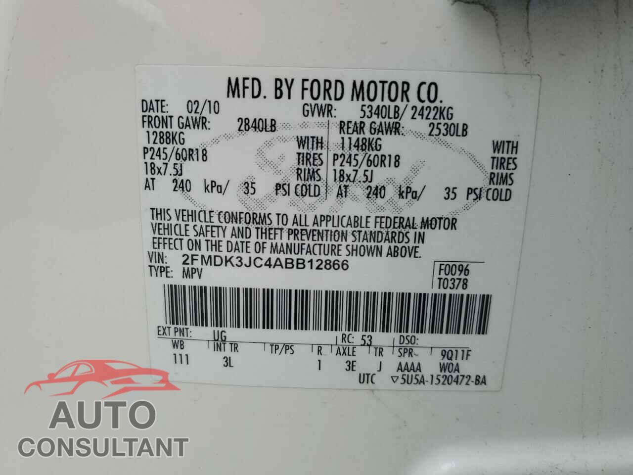 FORD EDGE 2010 - 2FMDK3JC4ABB12866
