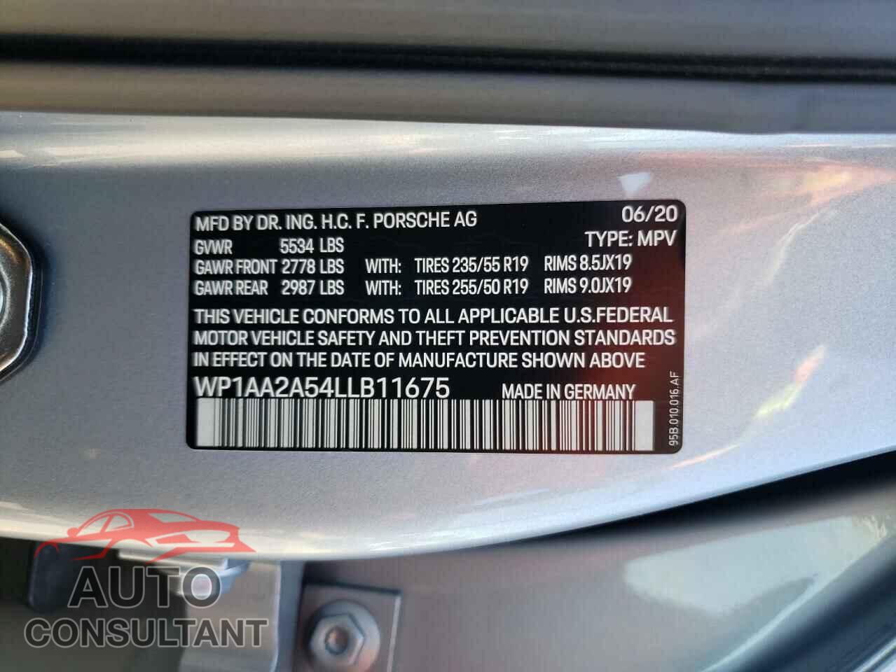 PORSCHE MACAN 2020 - WP1AA2A54LLB11675