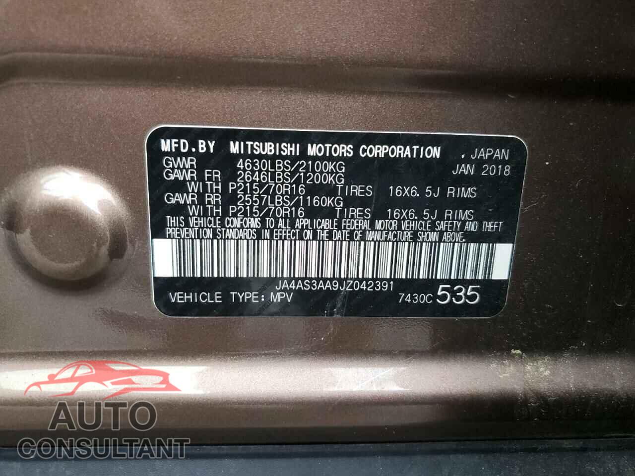 MITSUBISHI ECLIPSE 2018 - JA4AS3AA9JZ042391