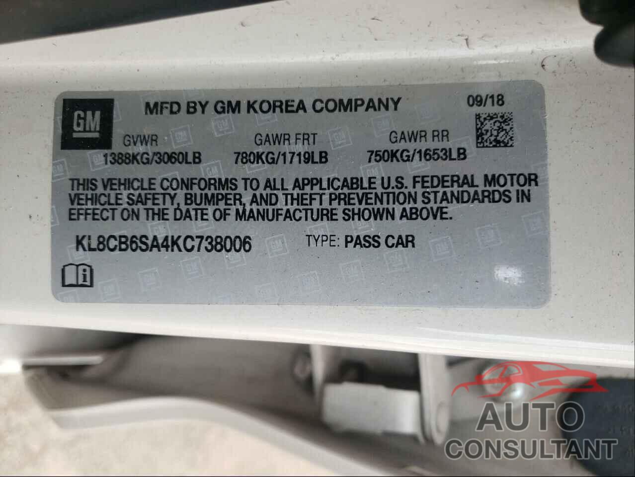 CHEVROLET SPARK 2019 - KL8CB6SA4KC738006