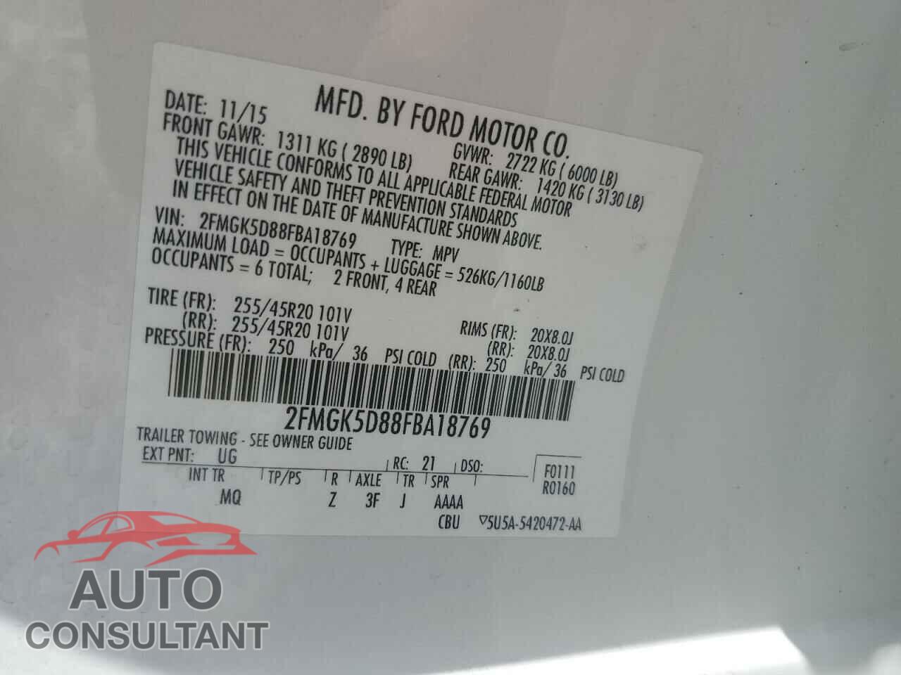 FORD FLEX 2015 - 2FMGK5D88FBA18769