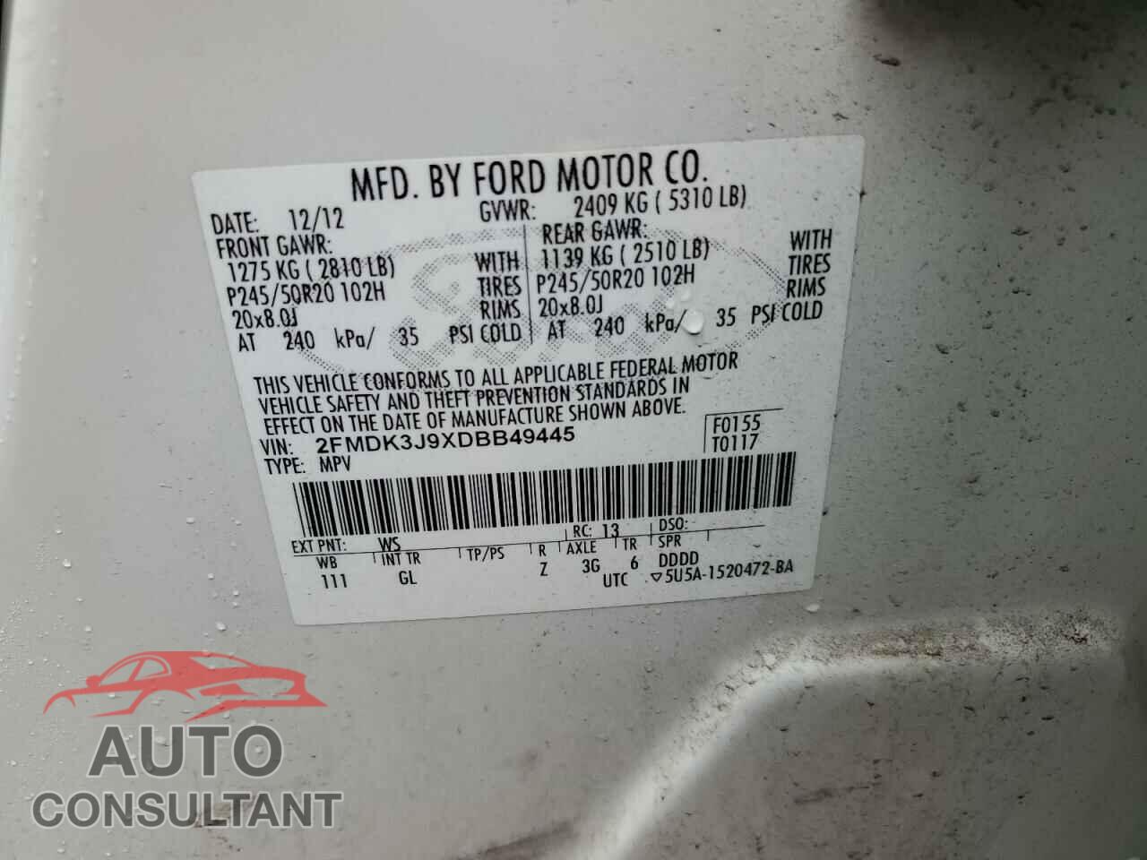 FORD EDGE 2013 - 2FMDK3J9XDBB49445