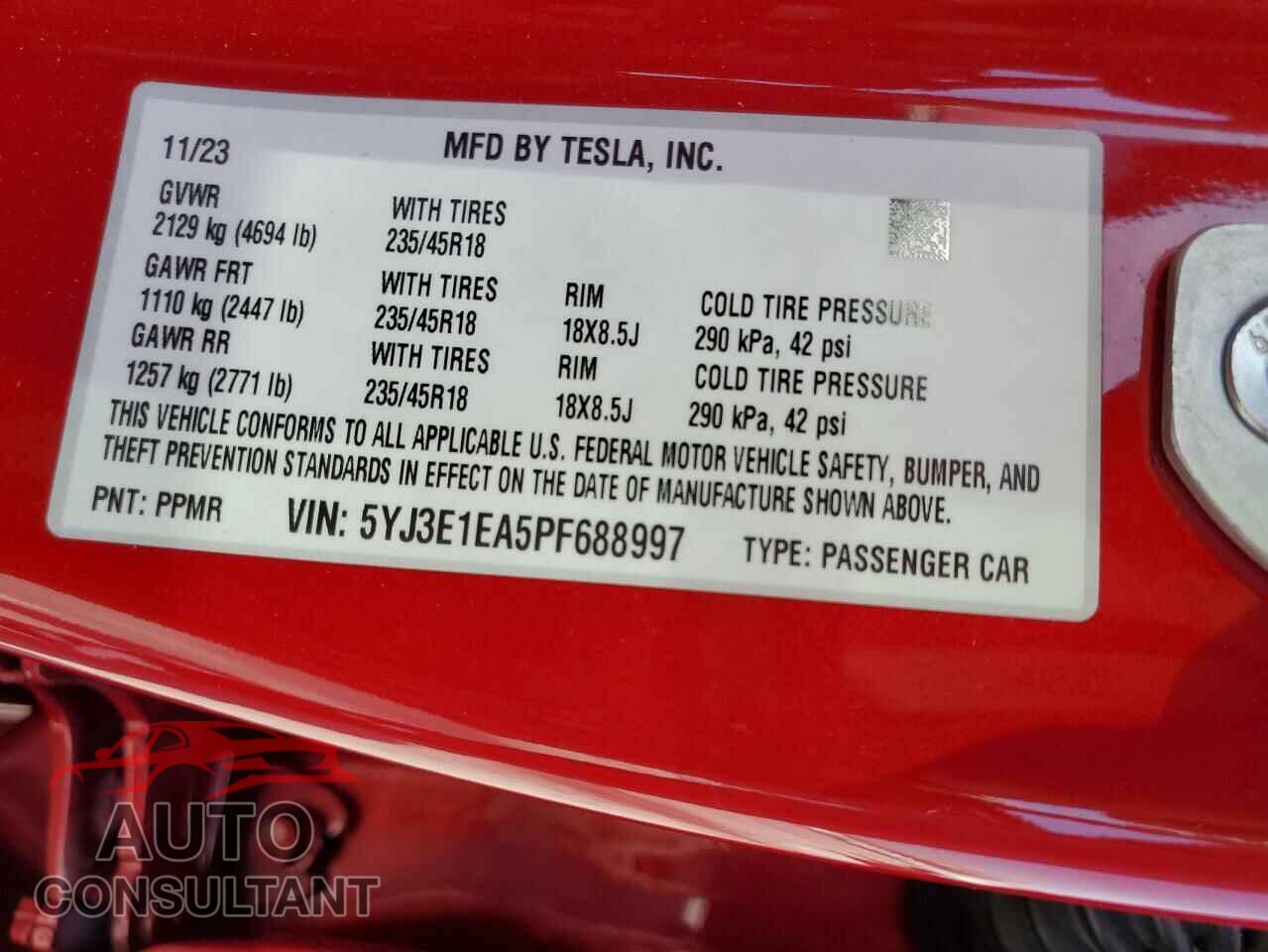 TESLA MODEL 3 2023 - 5YJ3E1EA5PF688997