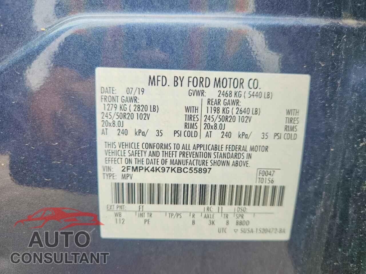FORD EDGE 2019 - 2FMPK4K97KBC55897