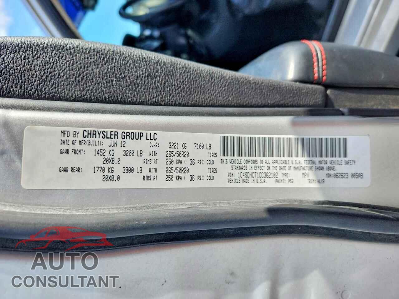 DODGE DURANGO 2012 - 1C4SDHCT1CC362102