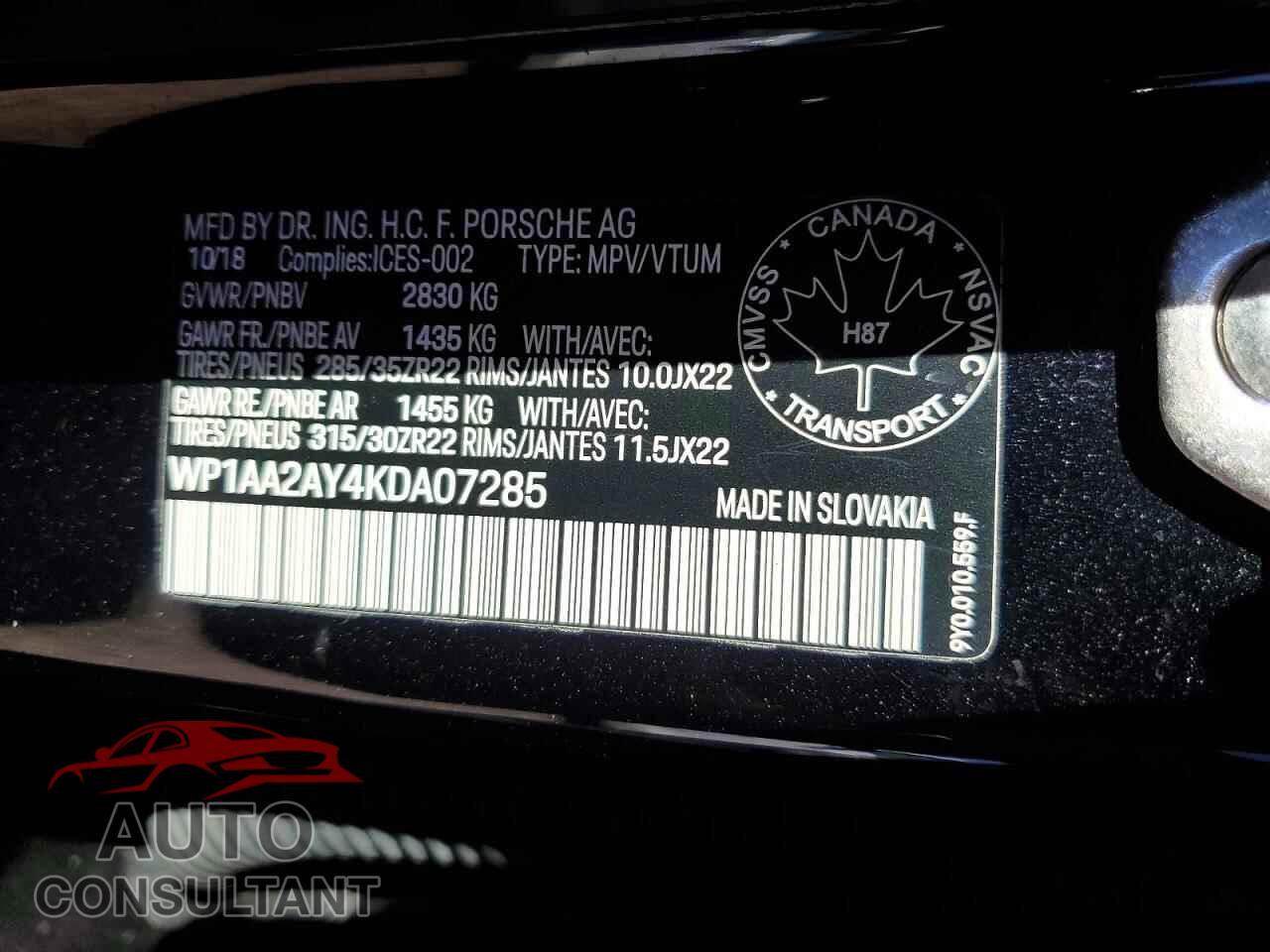 PORSCHE CAYENNE 2019 - WP1AA2AY4KDA07285