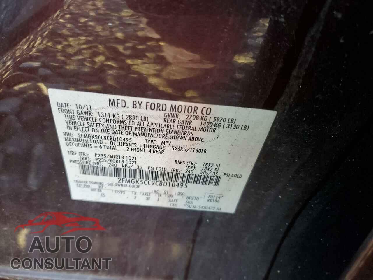 FORD FLEX 2012 - 2FMGK5CC9CBD10495