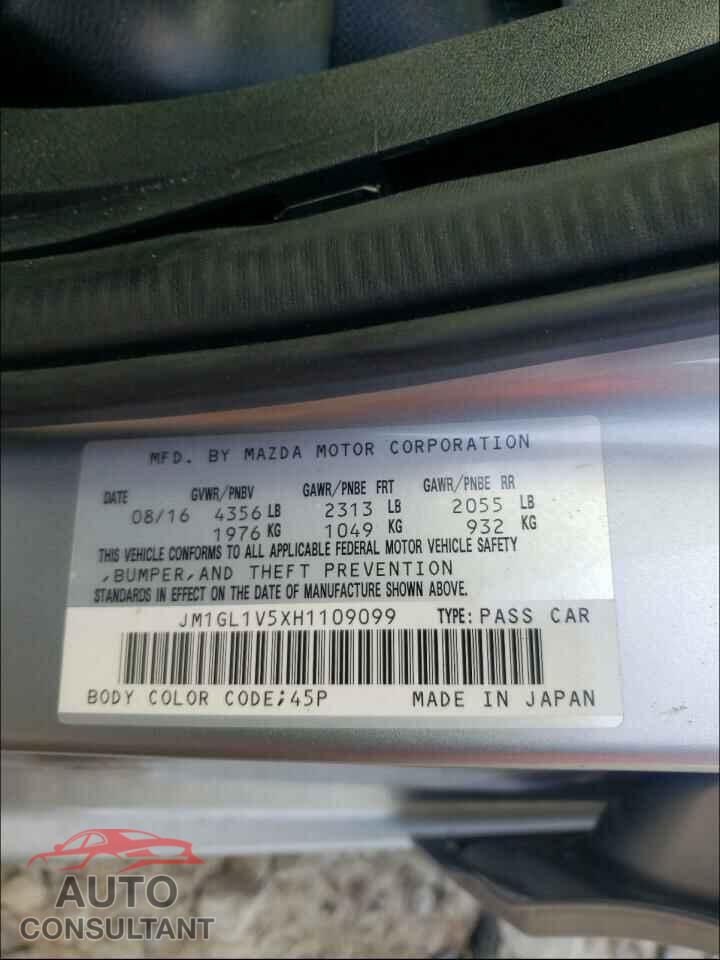 MAZDA 6 2017 - JM1GL1V5XH1109099