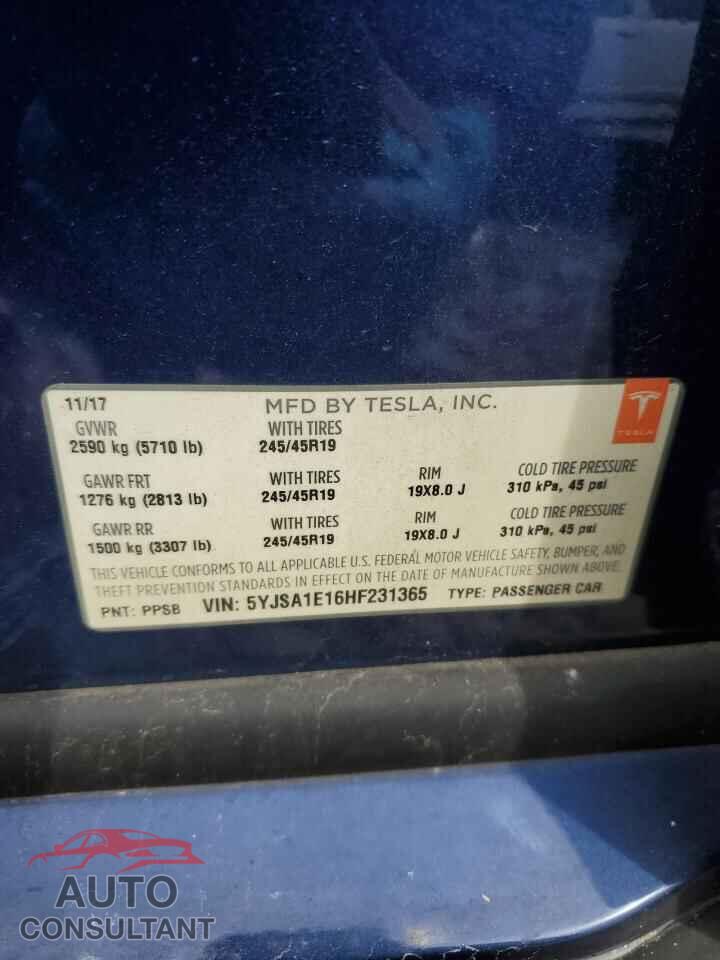 TESLA MODEL S 2017 - 5YJSA1E16HF231365