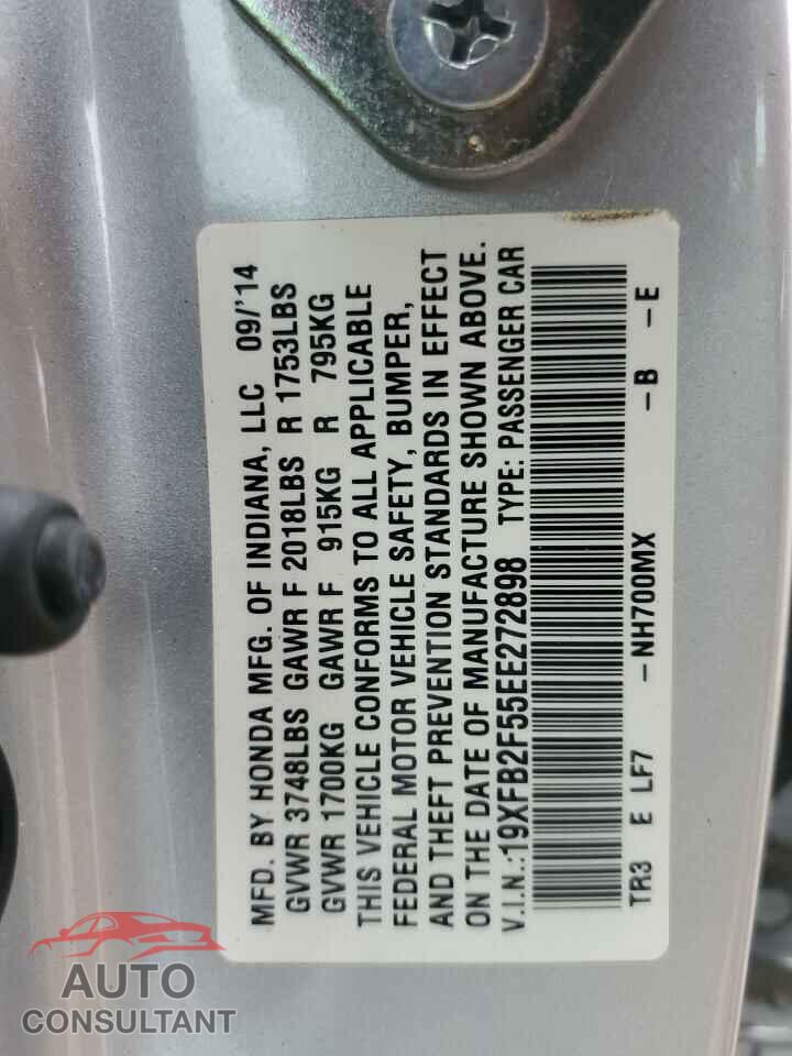 HONDA CIVIC 2014 - 19XFB2F55EE272898