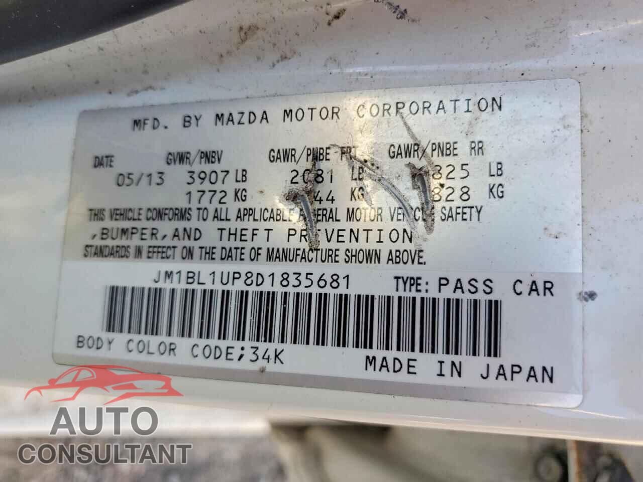 MAZDA 3 2013 - JM1BL1UP8D1835681