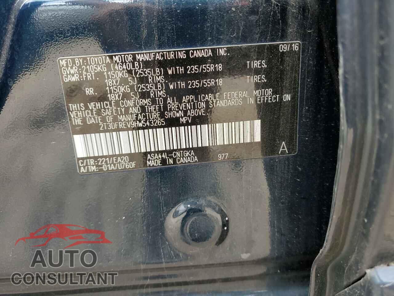 TOYOTA RAV4 2017 - 2T3DFREV9HW543265