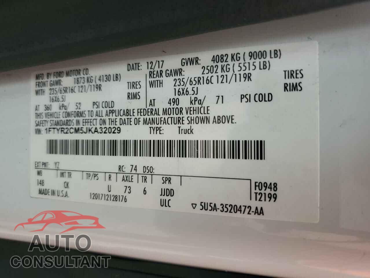 FORD TRANSIT 2018 - 1FTYR2CM5JKA32029
