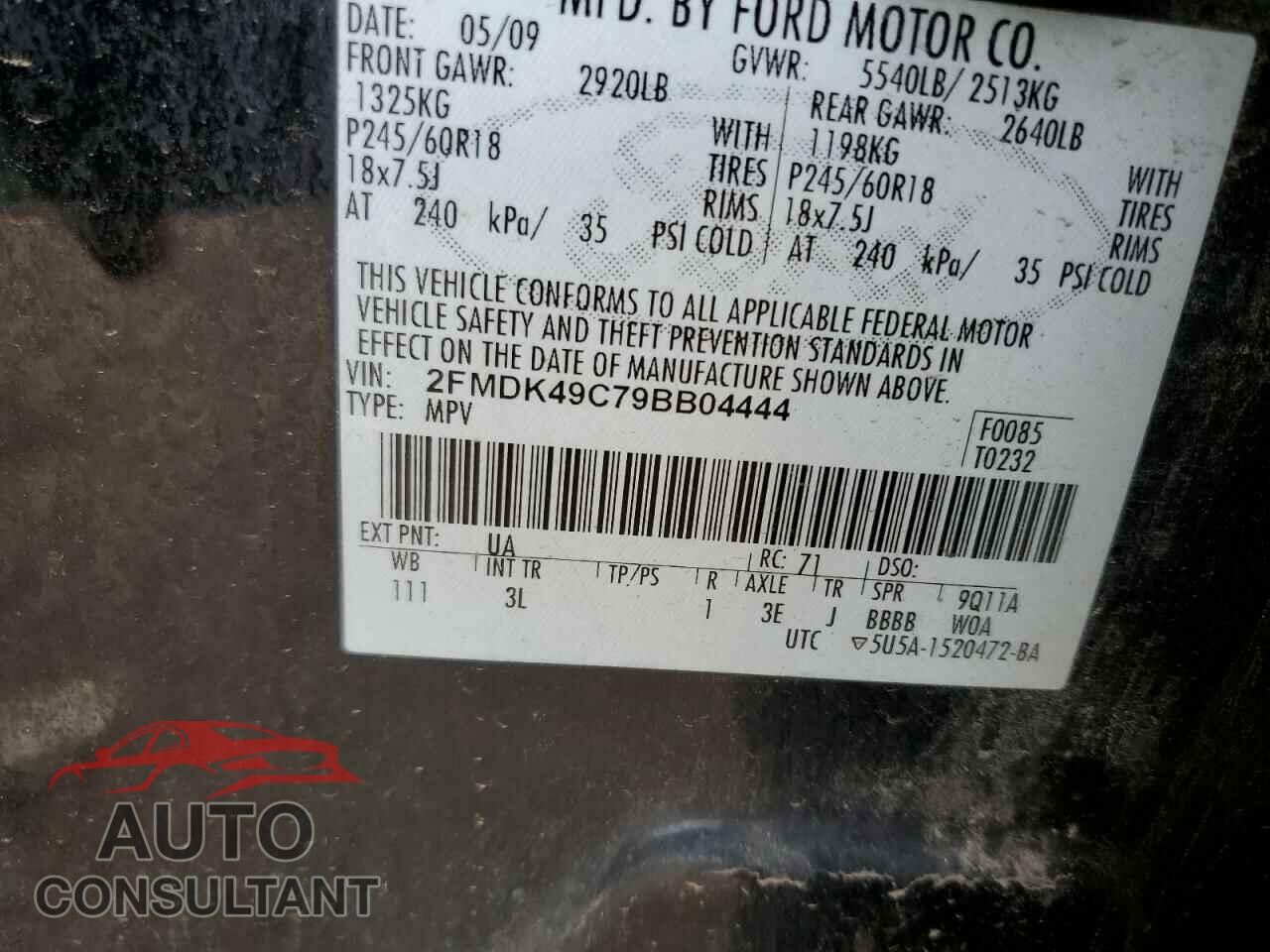 FORD EDGE 2009 - 2FMDK49C79BB04444