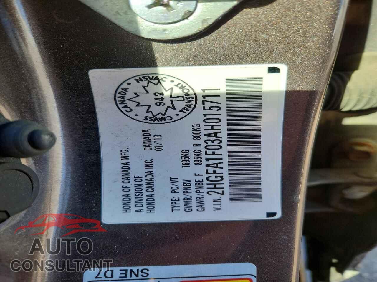 HONDA CIVIC 2010 - 2HGFA1F03AH015711