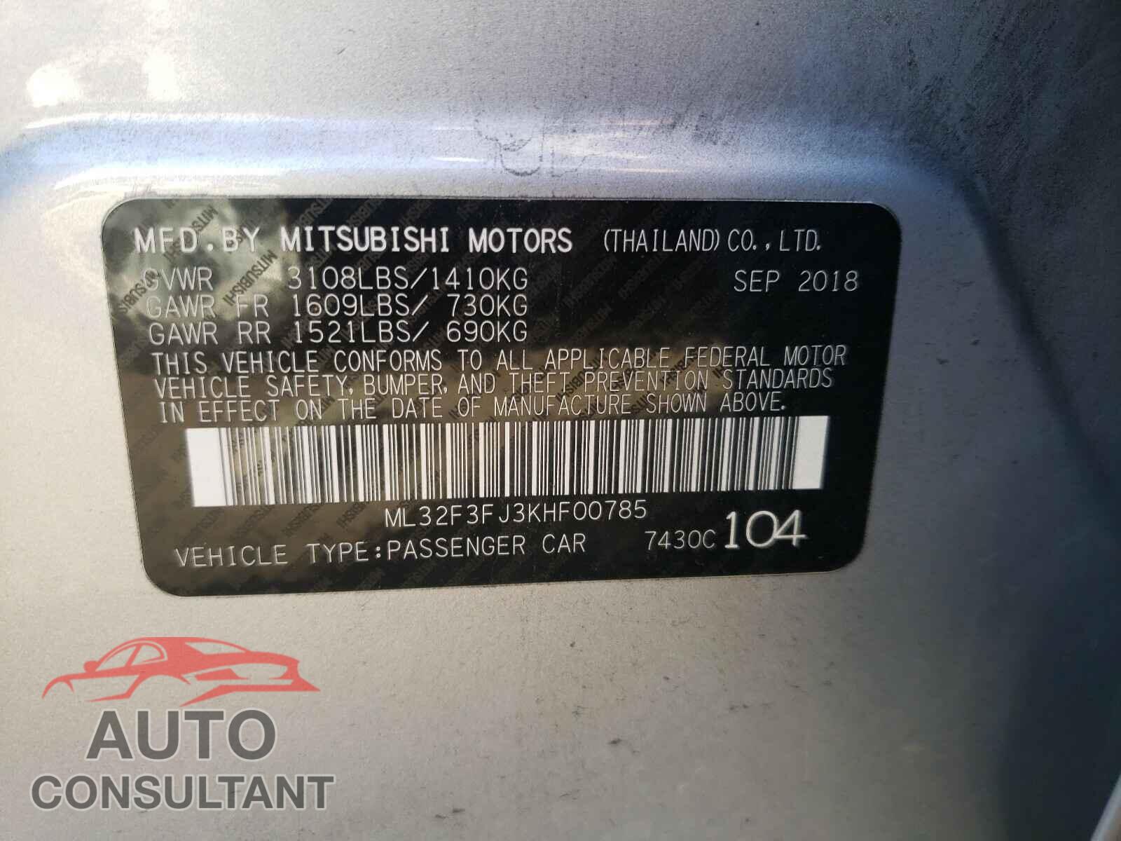 MITSUBISHI MIRAGE 2019 - ML32F3FJ3KHF00785