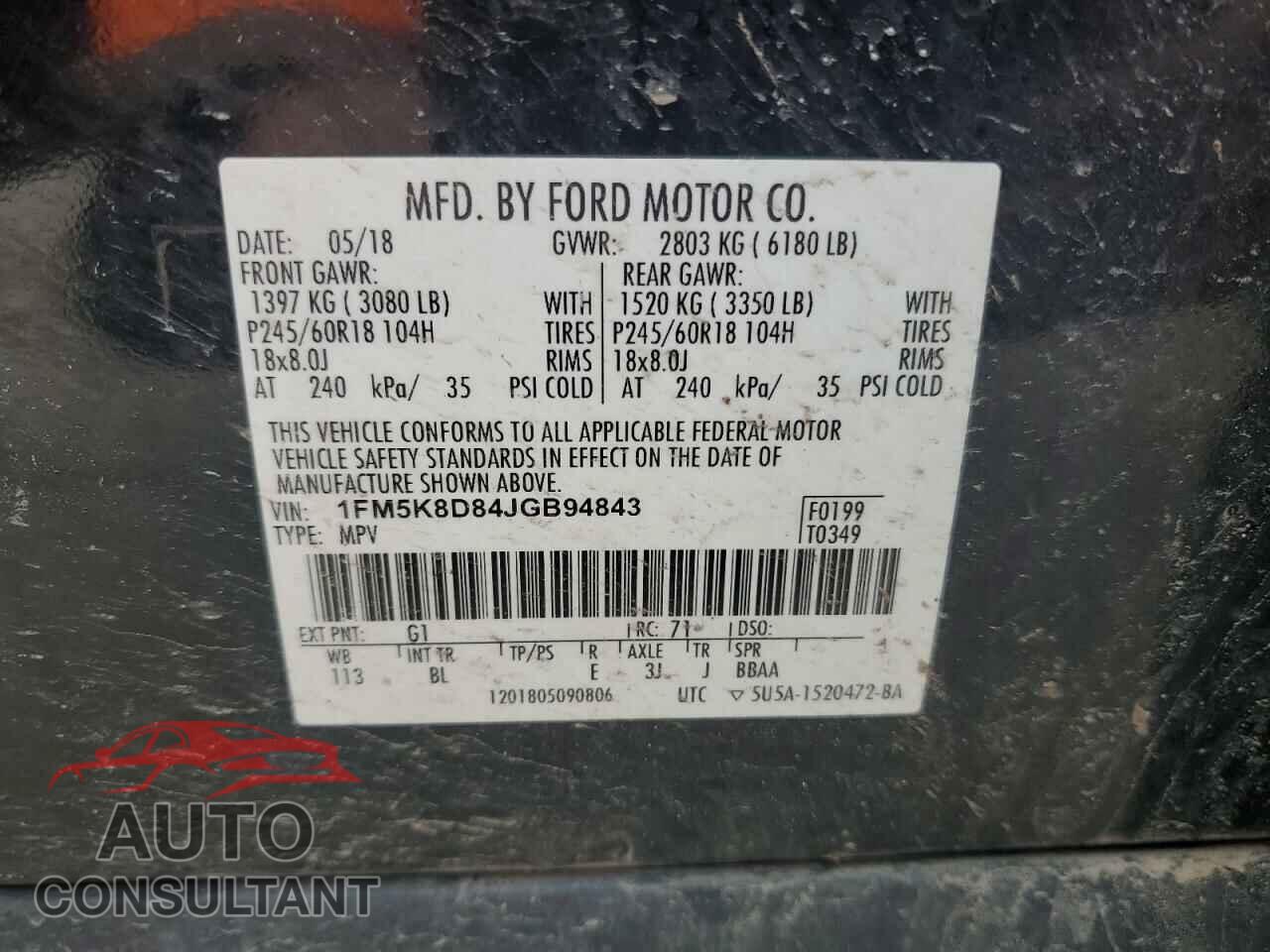 FORD EXPLORER 2018 - 1FM5K8D84JGB94843