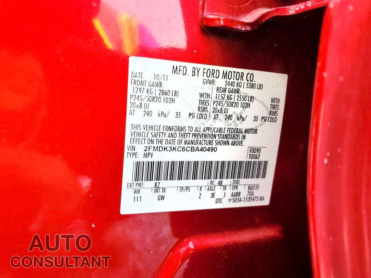 FORD EDGE 2012 - 2FMDK3KC6CBA40490