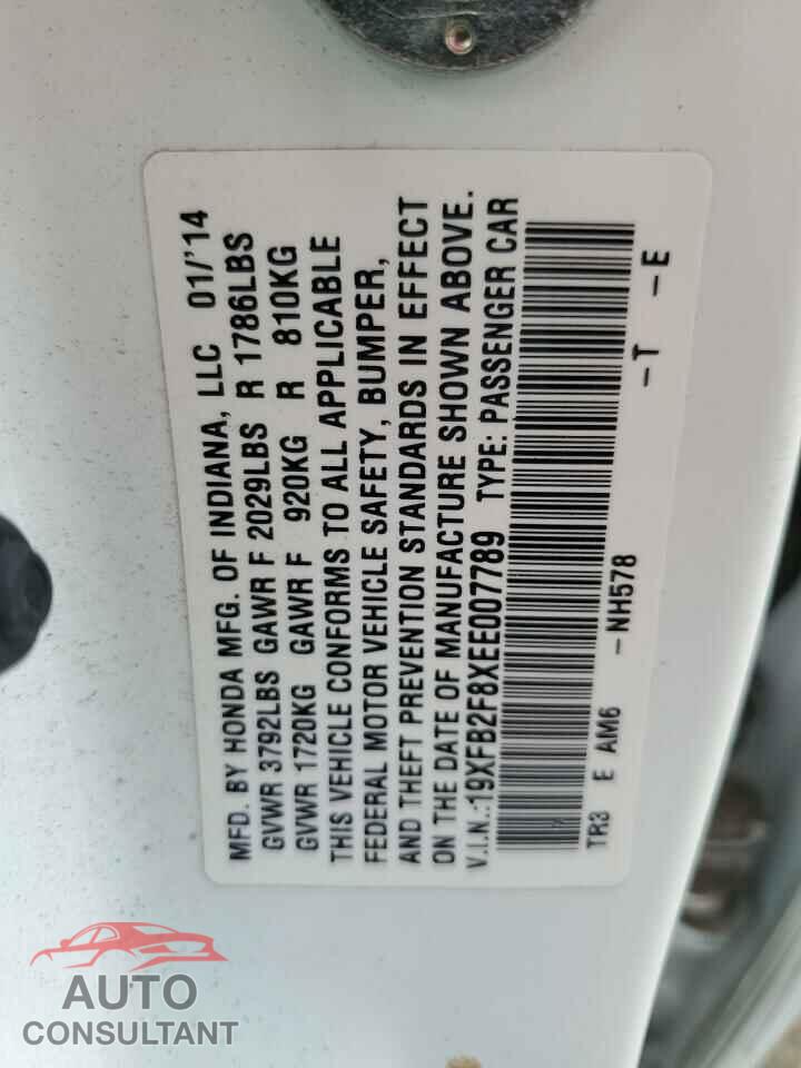 HONDA CIVIC 2014 - 19XFB2F8XEE007789