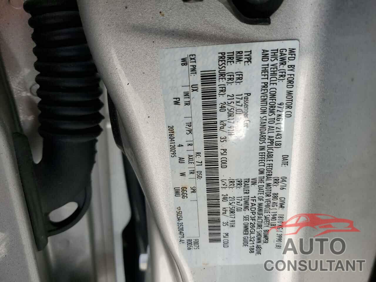 FORD FOCUS 2016 - 1FADP3F26GL321188