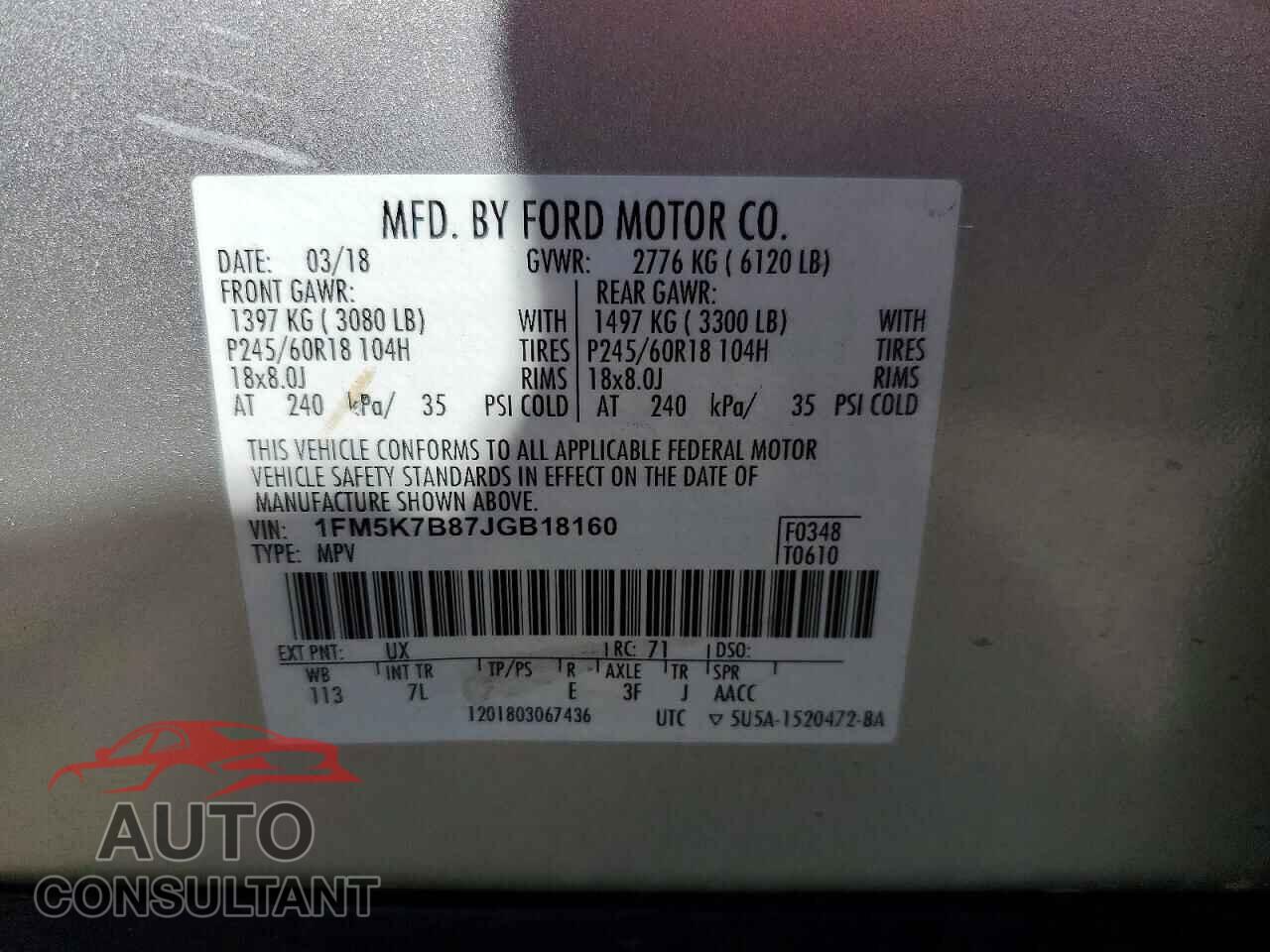 FORD EXPLORER 2018 - 1FM5K7B87JGB18160